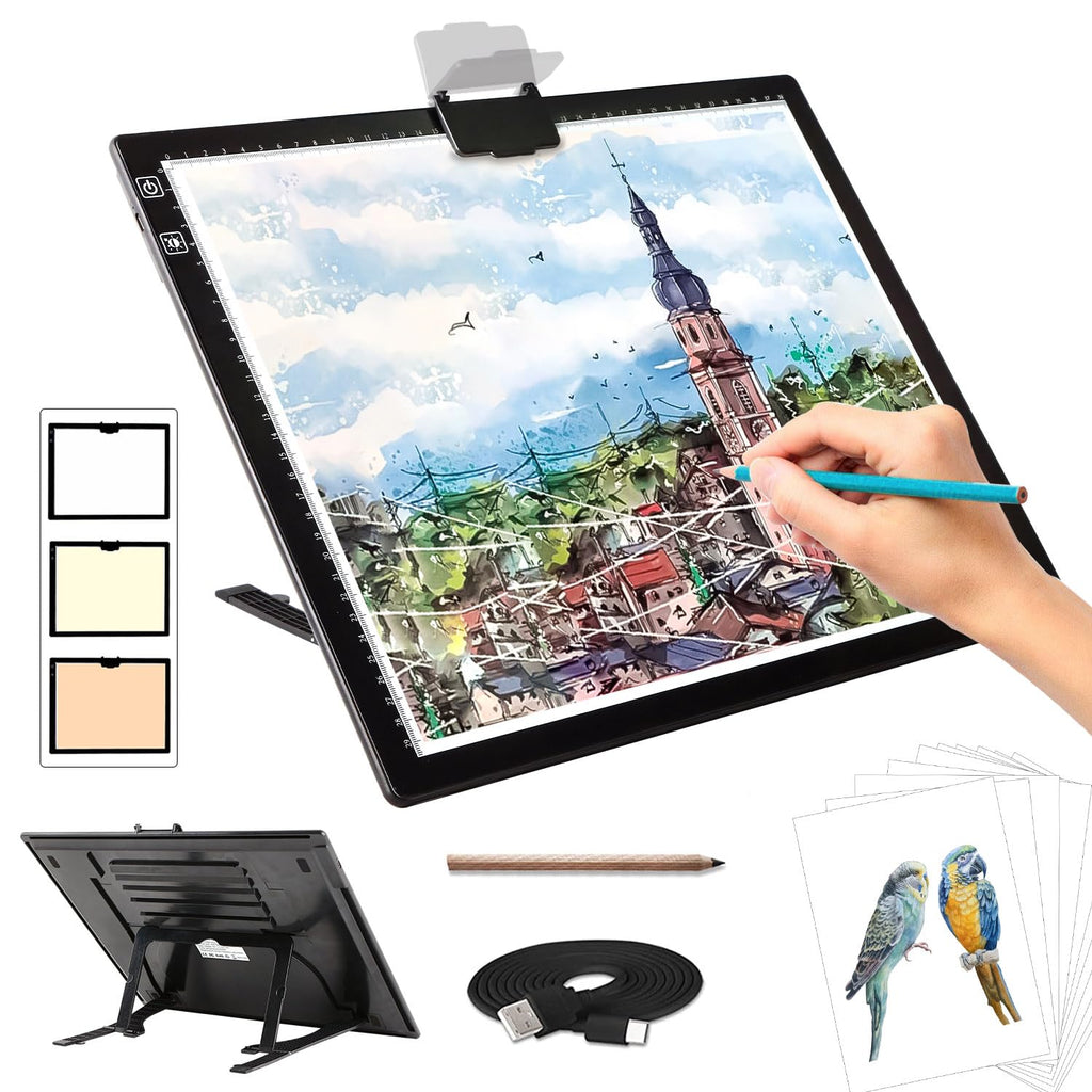 Zocelight A1(35.4''x 23.6'') Large Rechargeable Light Pad for Diamond Painting,6 Levels & Stepless Dimming Light Box for Tracing,3-Color Modes Light Board,Built-in 6000mAh Battery Light Table for Art