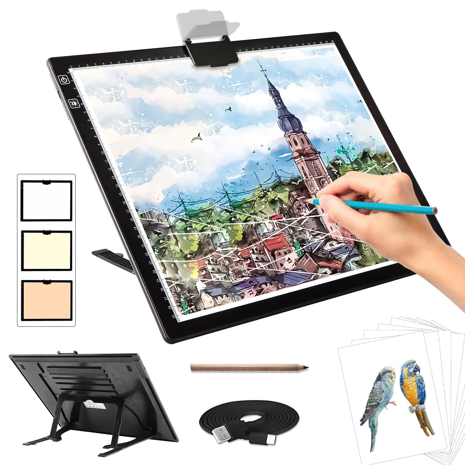 Zocelight A1(35.4''x 23.6'') Large Rechargeable Light Pad for Diamond Painting,6 Levels & Stepless Dimming Light Box for Tracing,3-Color Modes Light Board,Built-in 6000mAh Battery Light Table for Art