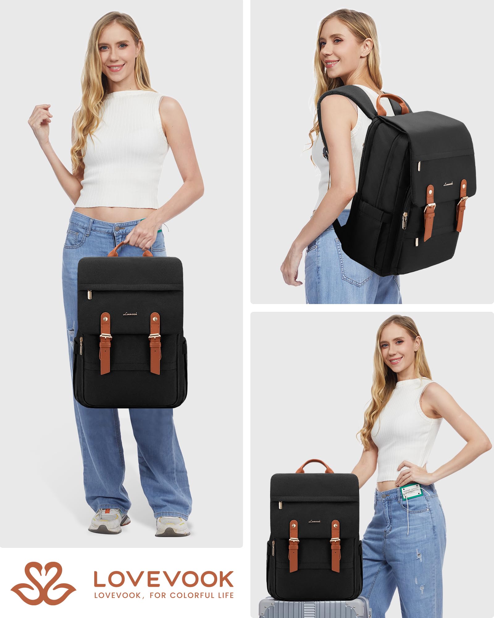 LOVEVOOK Laptop Backpack for Women, 15.6 Inch Vintage Travel Backpack Purse – Airline Approved Large Computer Bag, Lightweight for Nurse Teacher