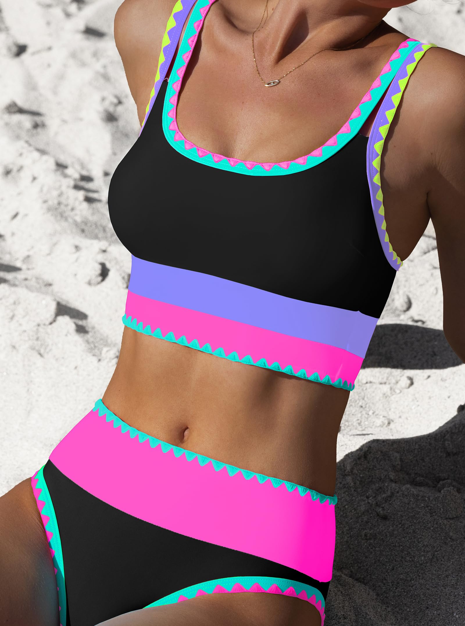 popvil High Waisted Bikini Sets for Women Tummy Control Swimsuits 3 Piece Bathing Suits Neon Swimwear with Skirt 2026