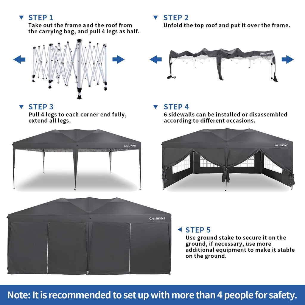 OASISHOME Canopy Tent 10'x10' Pop Up Gazebo with 1-Person Set Up, 4 Sidewalls, Wheeled Bag, Waterproof UV Protection Heavy-Duty Steel Frame Shelter for Patio Outdoor Wedding Party Event (Black,10x10)