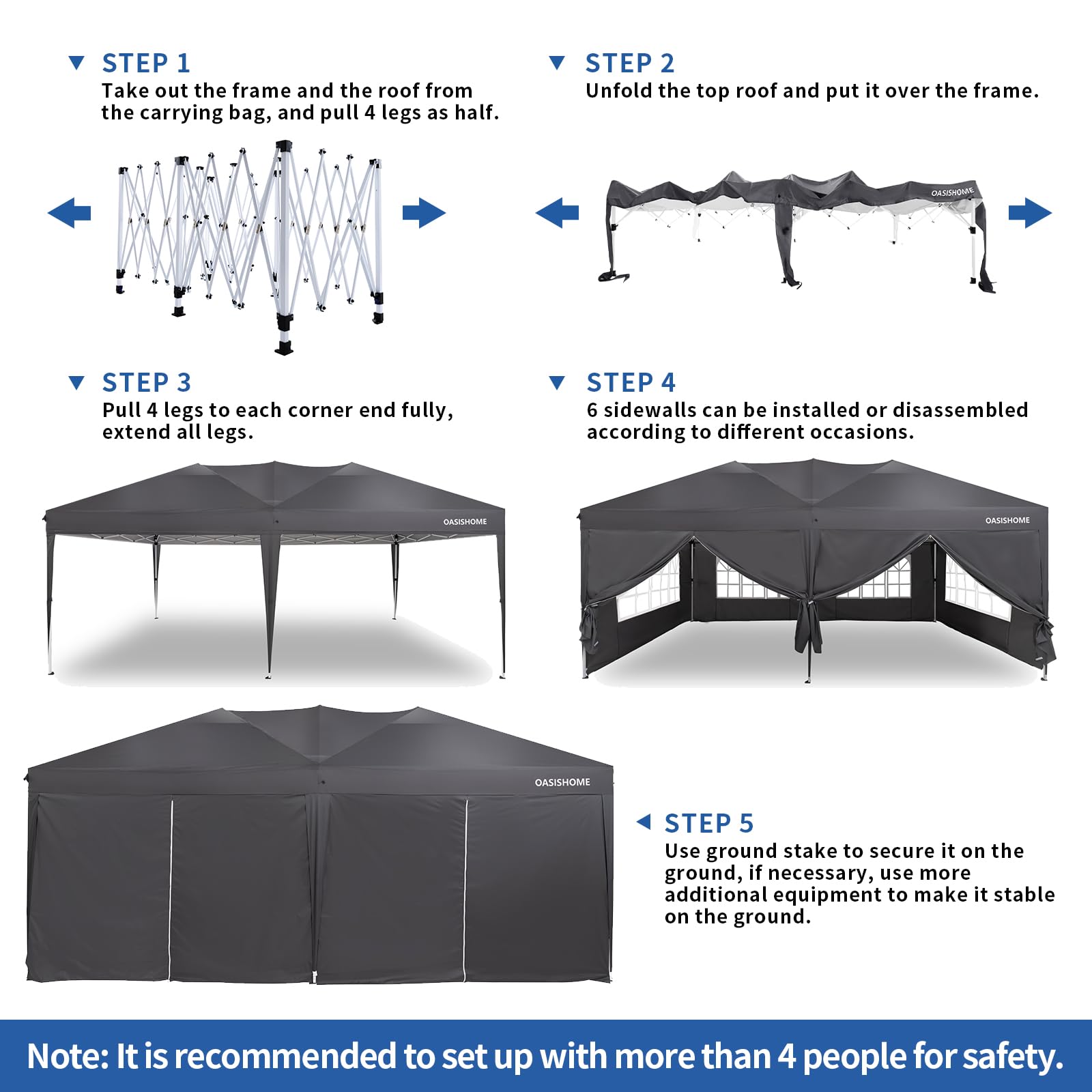 OASISHOME Canopy Tent 10'x10' Pop Up Gazebo with 1-Person Set Up, 4 Sidewalls, Wheeled Bag, Waterproof UV Protection Heavy-Duty Steel Frame Shelter for Patio Outdoor Wedding Party Event (Black,10x10)