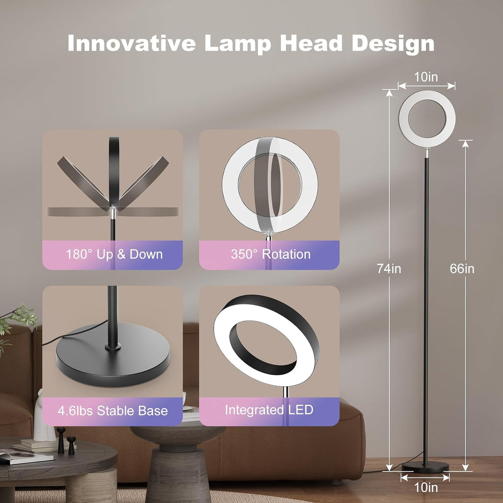 FULSUNT RGB Floor Lamp, 32W Bright LED Standing Lamp with Remote, Stepless Dimmable, Modern Color Changing Torchiere Tall Lamps for Living Room Bedroom Office Gaming Party