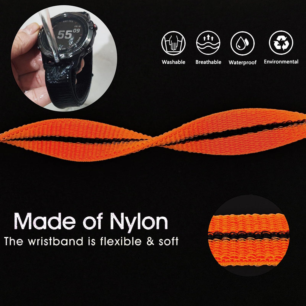Abanen Hook and Loop Quick Dry Watch Band for Fenix 8 47mm/ epix Pro 47mm / Fenix 7/6/5, 22mm Woven Nylon Ultralight Sport Wristband Strap for Garmin Instinct 2, Instinct 3 45mm