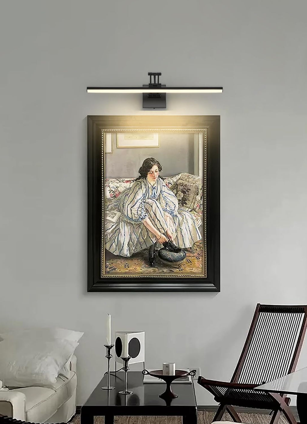 Joossnwell LED Picture Lights for Paintings Dimmable 15.5 Inch Long Hard-Wired Picture Frame Lights Brass Gallery Wall Light with Adjustable Swing Arm Art Display Lamps 7W 3000K Warm White