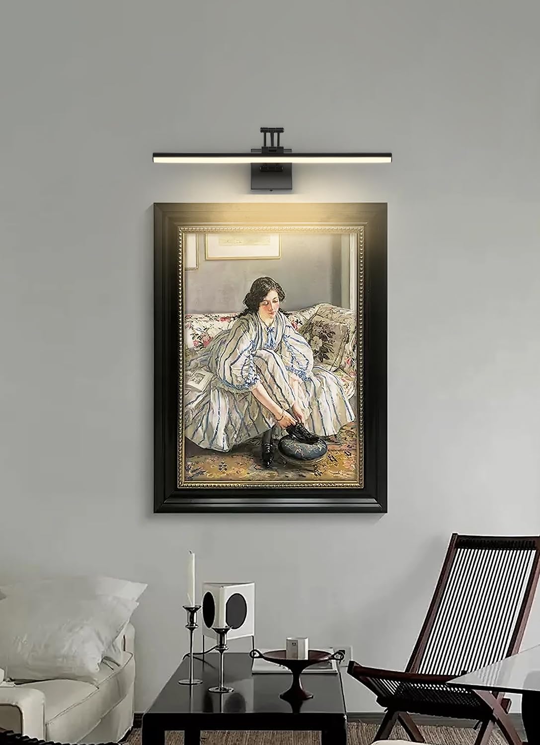 Joossnwell LED Picture Lights for Paintings Dimmable 15.5 Inch Long Hard-Wired Picture Frame Lights Brass Gallery Wall Light with Adjustable Swing Arm Art Display Lamps 7W 3000K Warm White