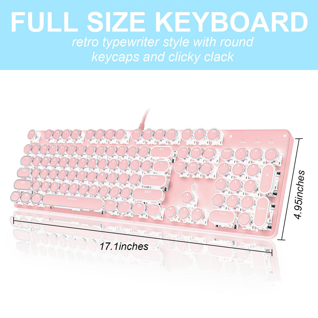 YSCP Typewriter Style Mechanical Gaming Keyboard RGB Backlit Wired with Blue Switch Retro Round Keycap 104 Keys Keyboard (R-Black)