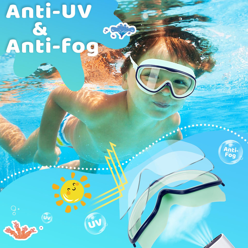 Vvinca Kids Swim Goggles with Fabric Strap No Tangle Pain-Free, Anti-Fog Swimming Pool Goggle No Leak for Toddlers Girls Boys