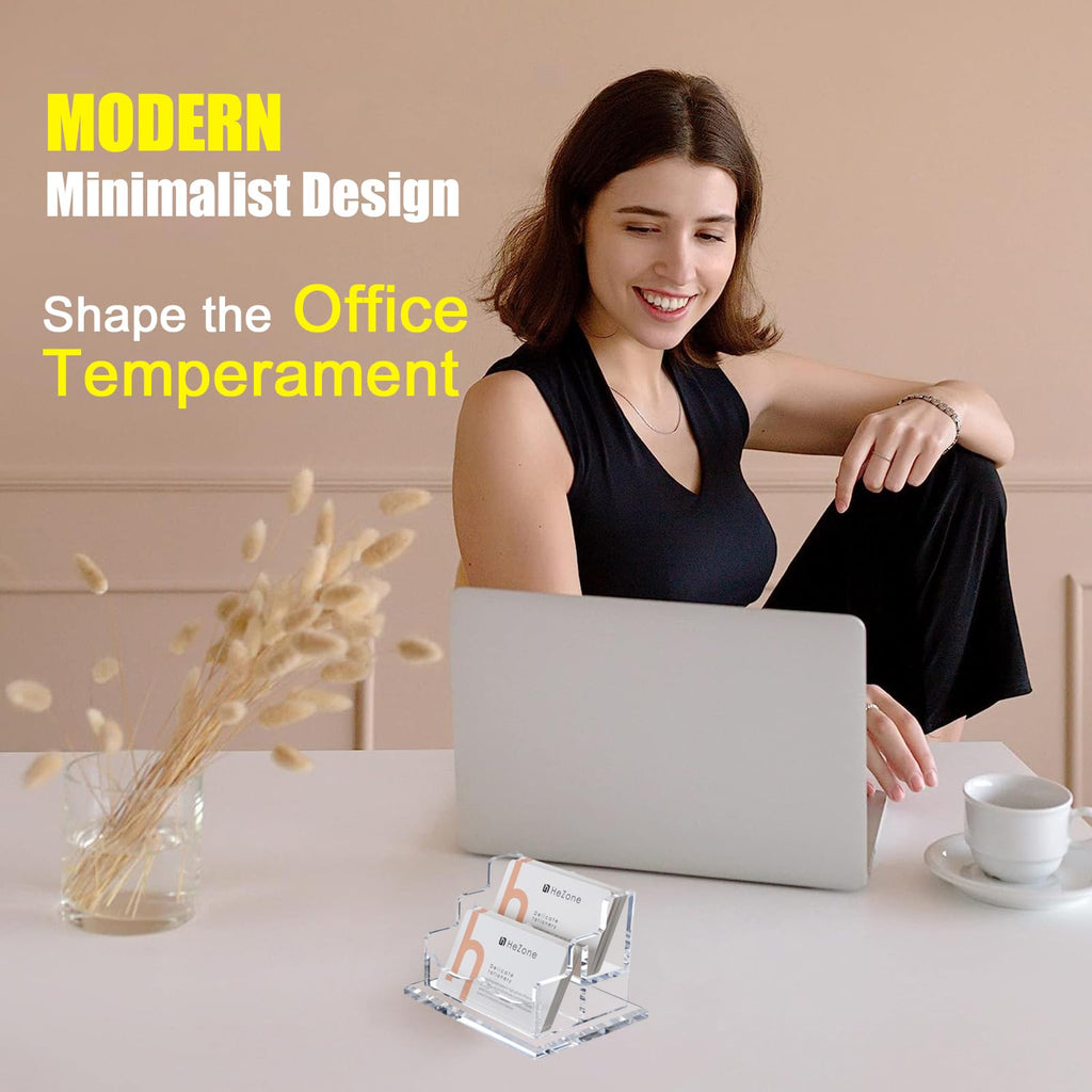 HeZone Business Card Holder for Desk Display, Clear Acrylic Cards Organizer Stand for Men and Women, Business Cards Case Rack 1 Pack, Holds 50 Cards-1 Slot