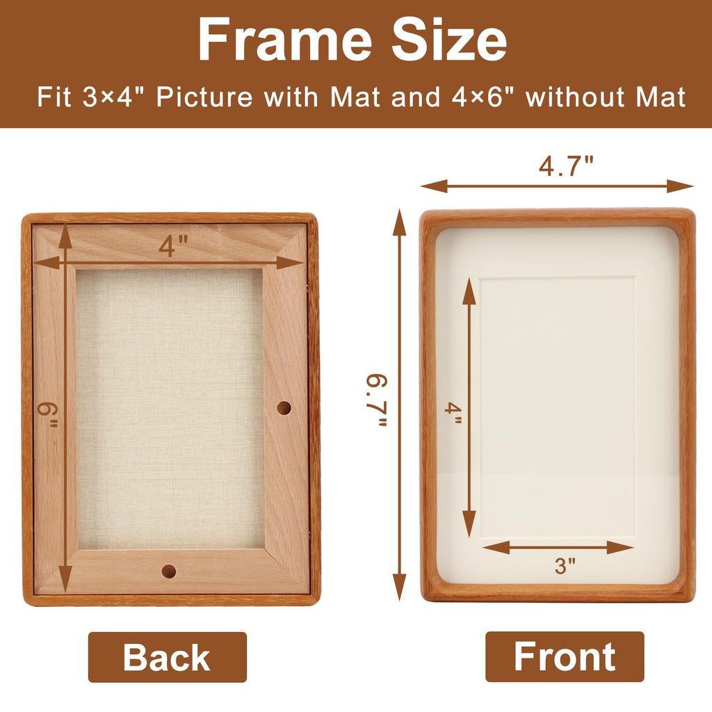 Mini Wood Picture Frame,Small Picture Frames 2x3 with Tiny Mat | Cute Polaroid Picture Frame,Teak Solid Natural Wood Tiny Photo Frame, Tabletop and Wall Mounting