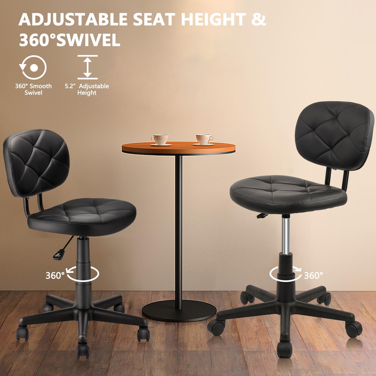KLASIKA Leather Rolling Swivel Salon Stool Chair with Back Support Adjustable Hydraulic Seat Height 22 in for Office Massage Facial Spa Medical Drafting Tattoo Beauty Barber