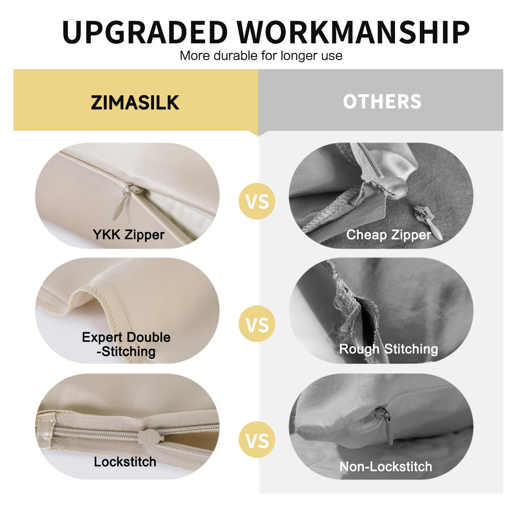ZIMASILK Upgraded 100% 6A Grade Pure Mulberry Silk Pillowcase for Hair and Skin Silk Pillow Cases with Reinforced Hidden Zipper, More Soft & Durable, Gift Box (Standard 20"x26" Beige)
