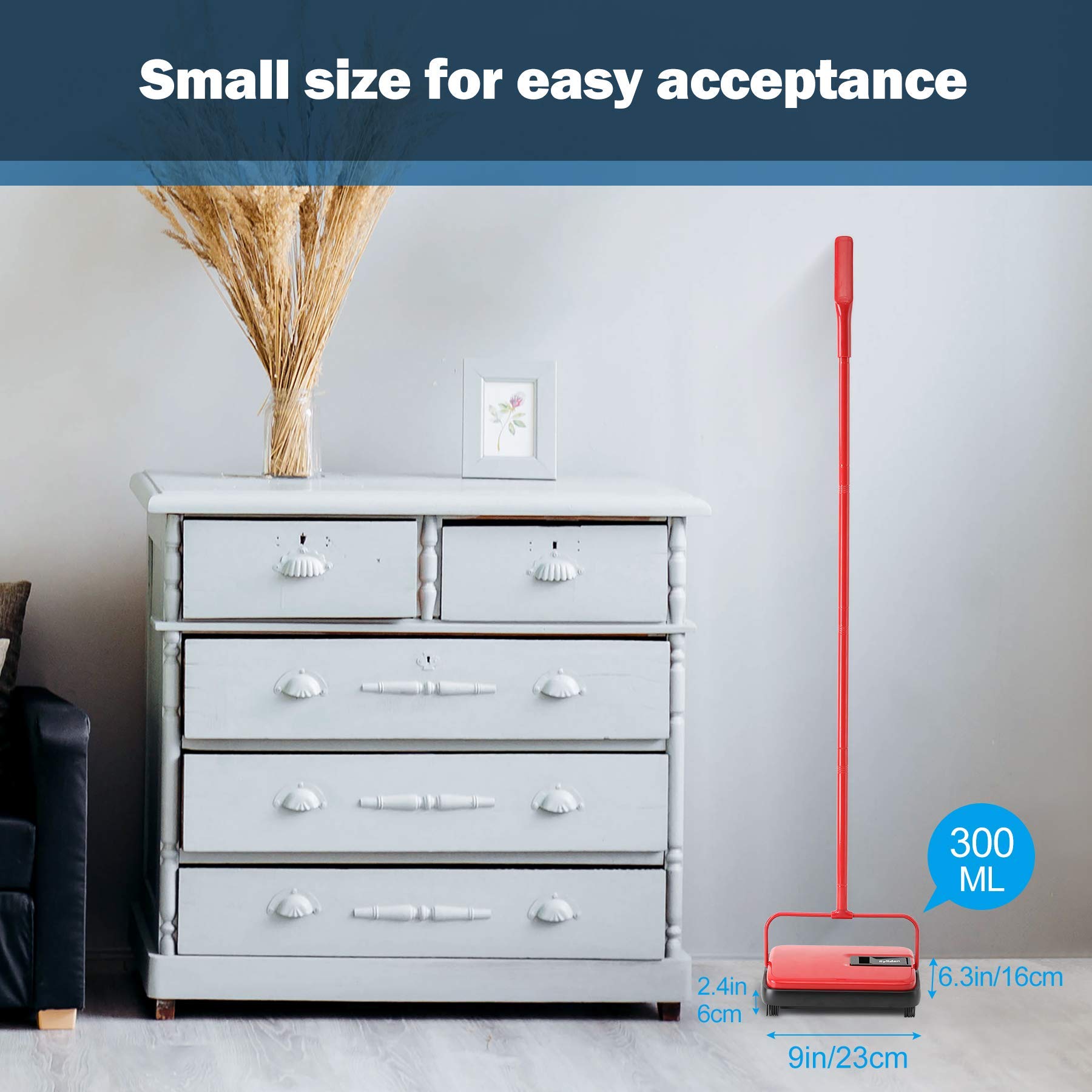 Eyliden Carpet Sweeper, Mini Size Lightweight Hand Push - No Noise, Non-Electric, Easy Manual Sweeping Only for Carpet Cleaning (Black)