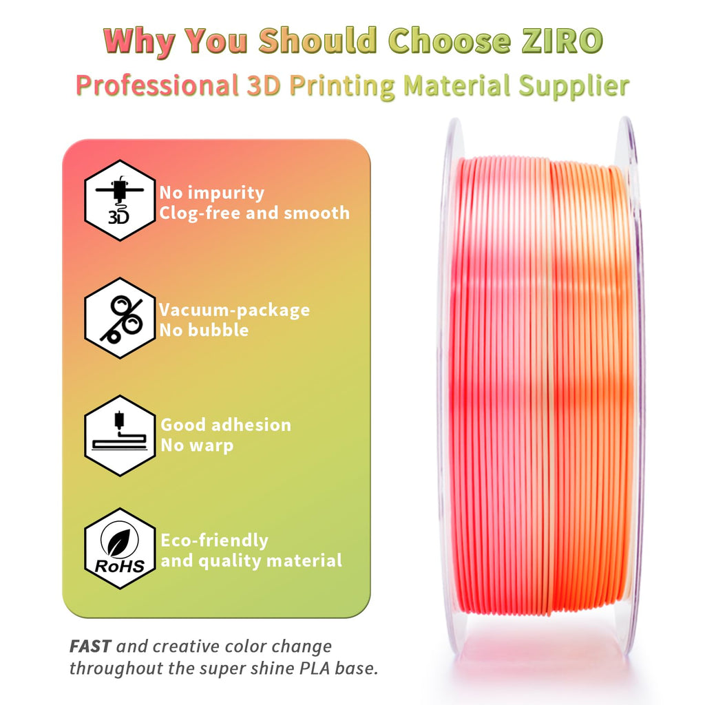 ZIRO Fast Color Change PLA, 1.75mm Color Gradient Filament, Glossy Rainbow PLA Filaments, Fit Most 3D Printer Pen, Shiny Surface 1KG/2.2lbs Spool, Aqua Sky (Silk)