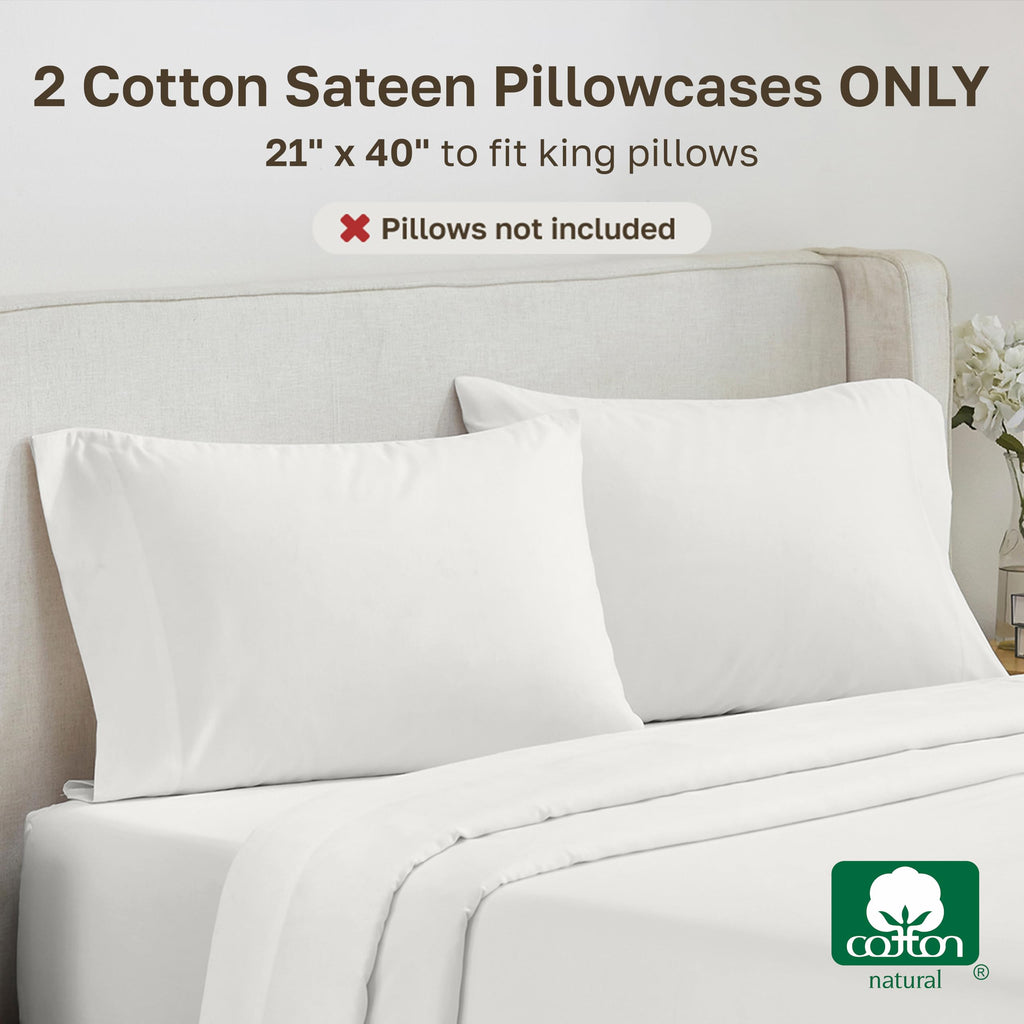 CALIFORNIA DESIGN DEN Soft & Silky 500 Thread Count 100% Cotton is Cool & Smooth, White Pillowcases Queen Size Fits Standard & Queen Pillows (Pure White)