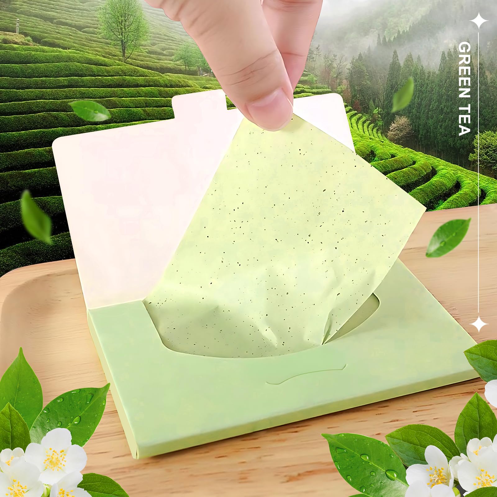 Teenitor Oil Blotting Sheets for Face, 100 Sheets Green Tea Oil Absorbing Tissues Paper, Large 10cmx7cm Oil Blotters