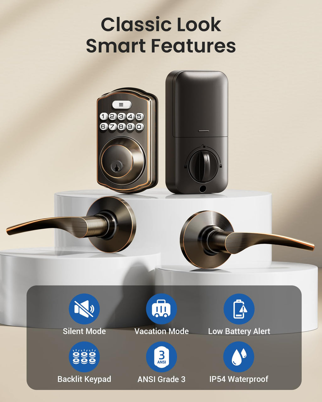 Veise Keyless Entry Door Lock with 2 Lever Handles - Electronic Keypad Deadbolt, Easy Installation Digital Smart Front Door Lock Set, Matte Black