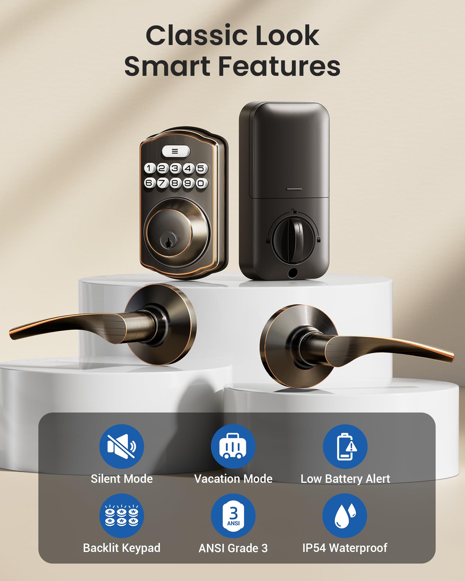Veise Keyless Entry Door Lock with 2 Lever Handles - Electronic Keypad Deadbolt, Easy Installation Digital Smart Front Door Lock Set, Matte Black