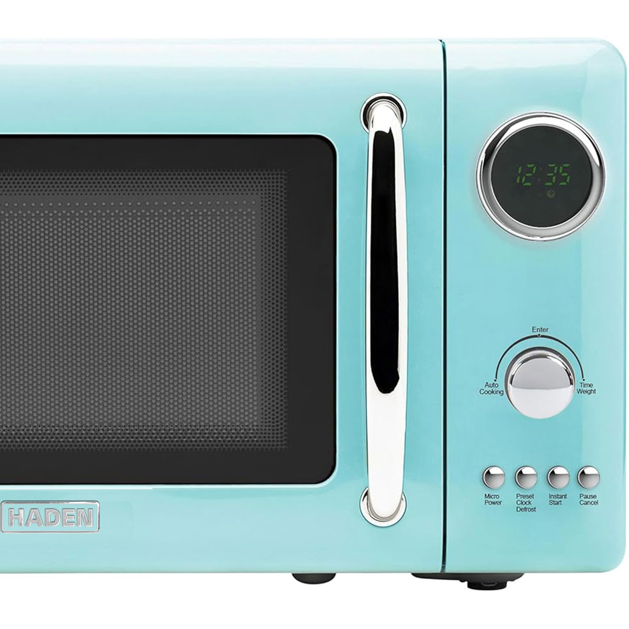 Haden 700 Watt 0.7 Cubic Foot Microwave Oven with Digital Controls, Defrost, and Instant Start Countertop Small Appliance, Ivory/Chrome
