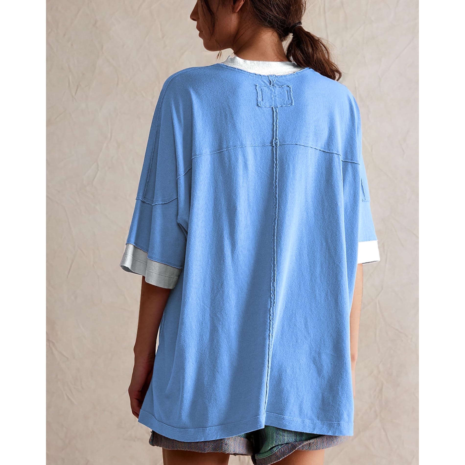 Songling Womens 3/4 Length Sleeve Casual Loose Fit Summer Tee Shirt Basics Cotton t Shirts Trendy Tops