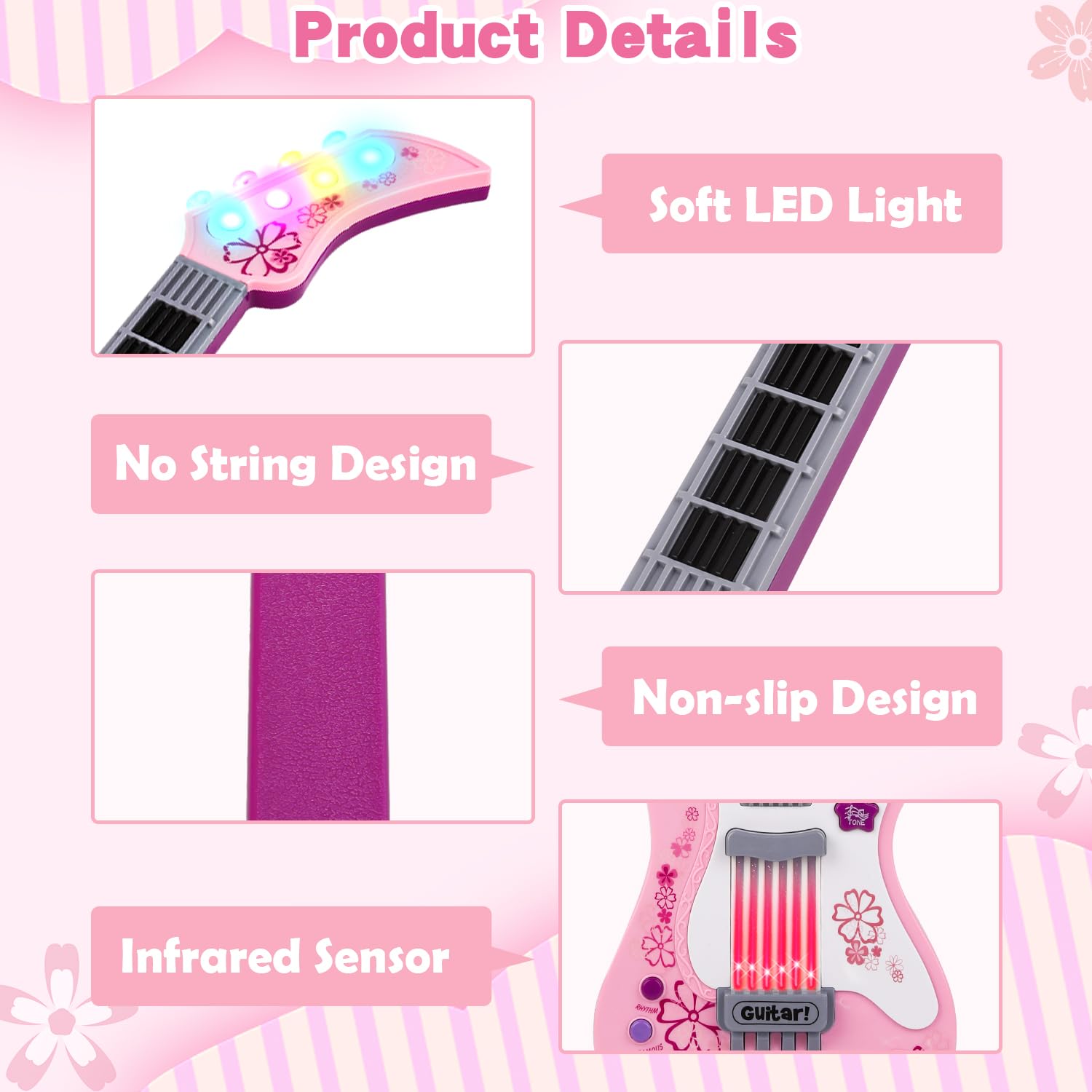 M SANMERSEN Kids Electric Toy Music Pink Guitars for Girl, with Strap for Kid, Toddler Musical Instrument Toys for 3 4 5 Year Old Girls Gifts
