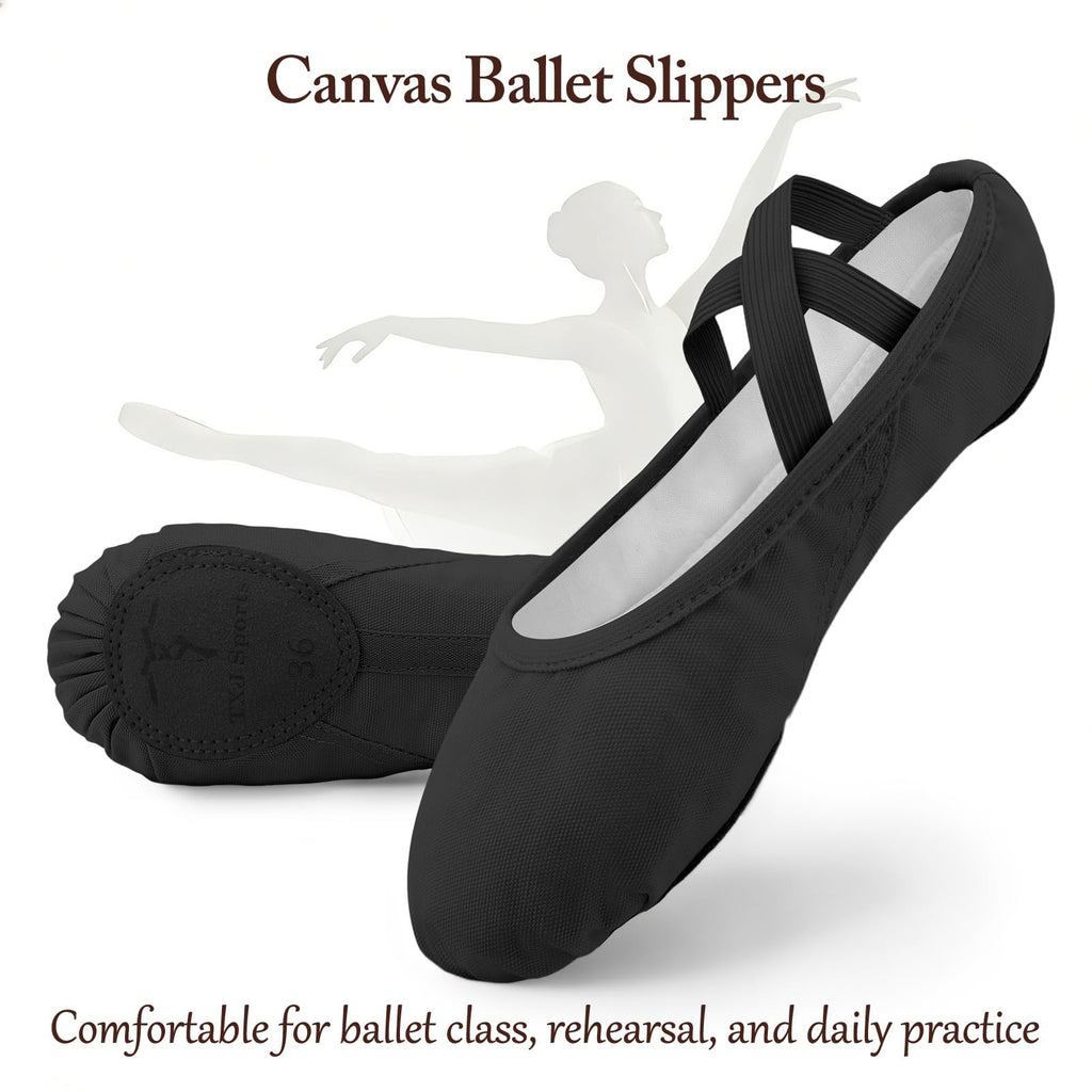 TXJ Sports Ballet Shoes for Women Girls, Women's Ballet Slipper Canvas Dance Shoes Split Sole Yoga Dance Flats