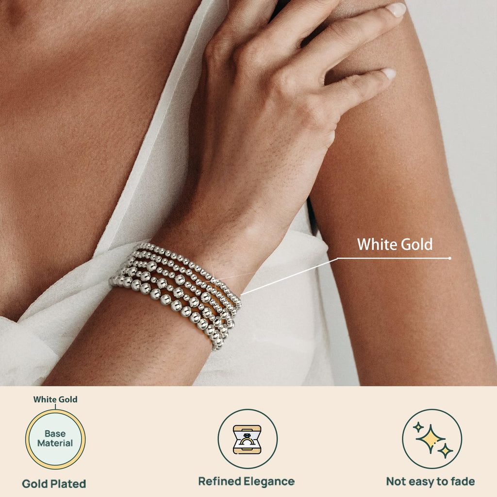adoyi Gold Bracelets for Women Waterproof, 14K Gold Plated Beaded Strand Bead Ball Bracelets stack Adjustable Jewelry Set for Gifts