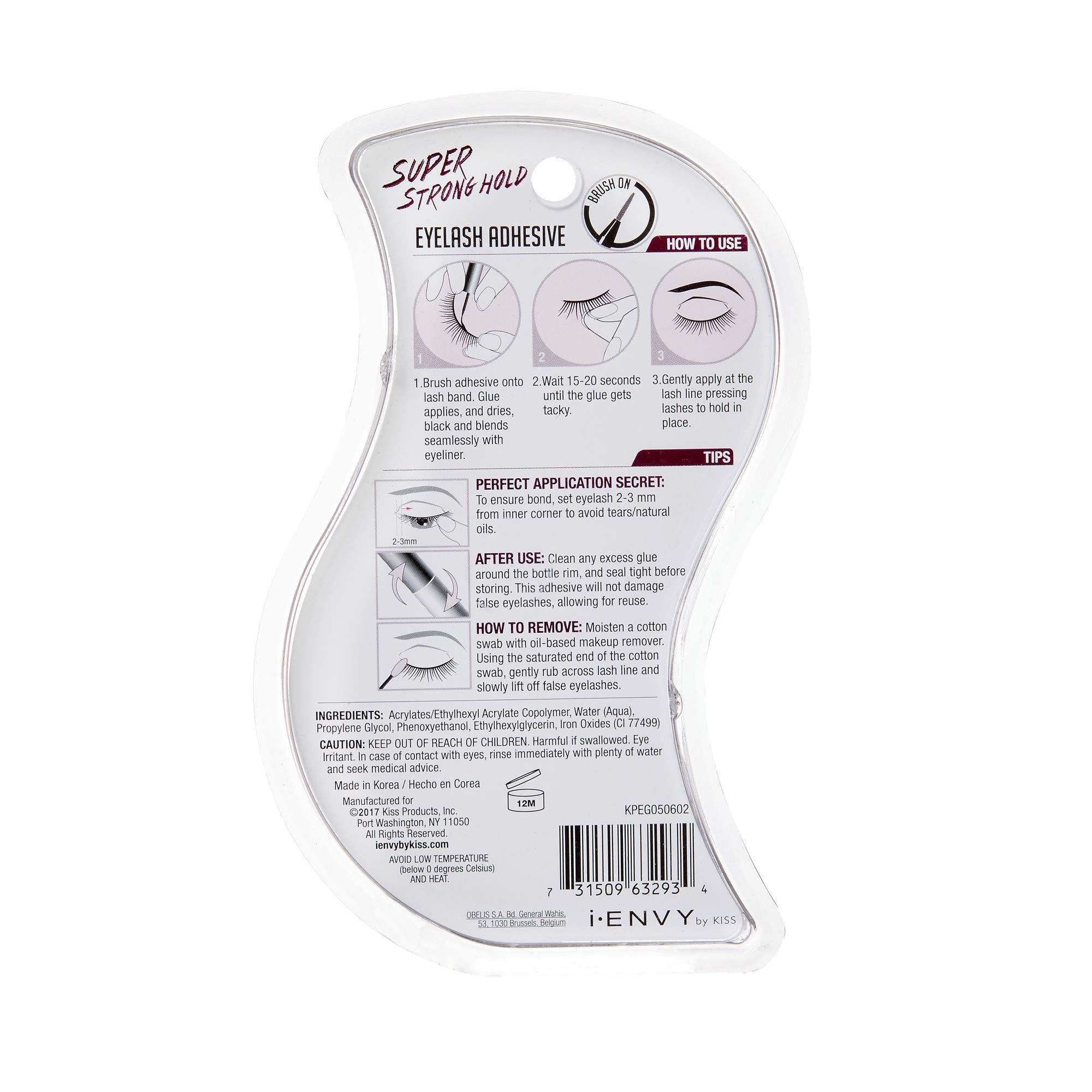 i-ENVY By KISS Super Strong Hold Eyelash Adhesive Waterproof, Long-Lasting Strip Lash Glue, Natural-Looking Allergy & Latex Free with Brush Applicator (Black, 3 Pack)