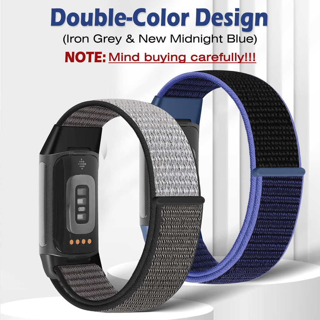Sport Loop Nylon Watch Bands Compatible with Fitbit Charge 6/5, Adjustable Breathable Replacement Soft Nylon Loop Wristband for Women/Men