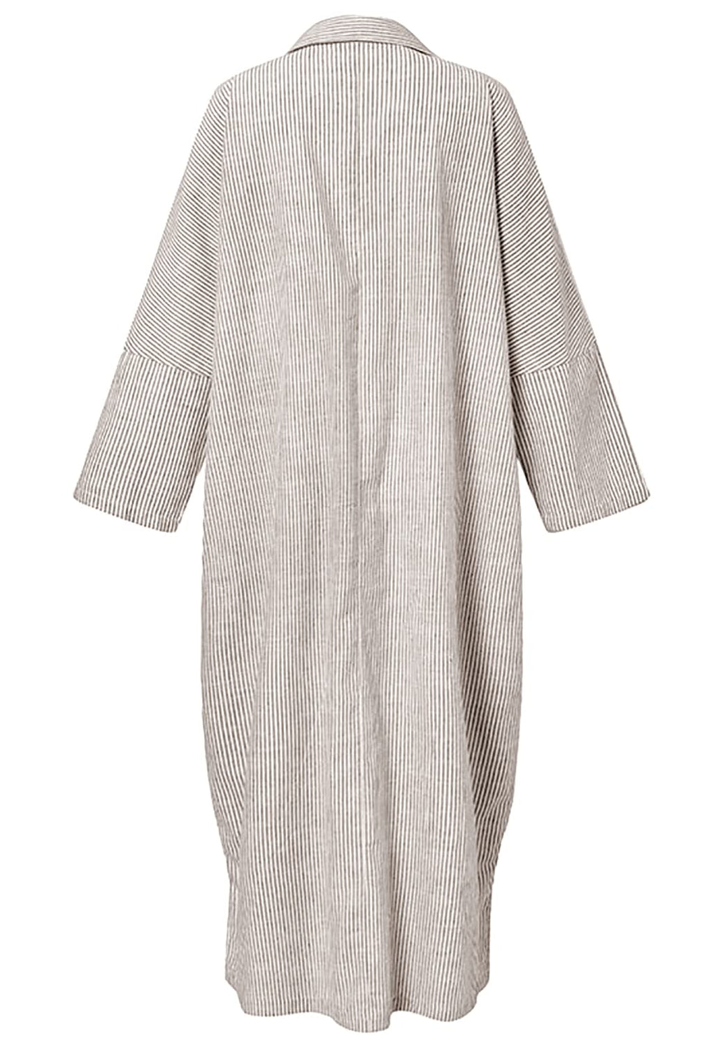 utcoco Womens Striped Long Sleeve Dress Casual Loose Button Down Cotton Maxi Shirt Dress