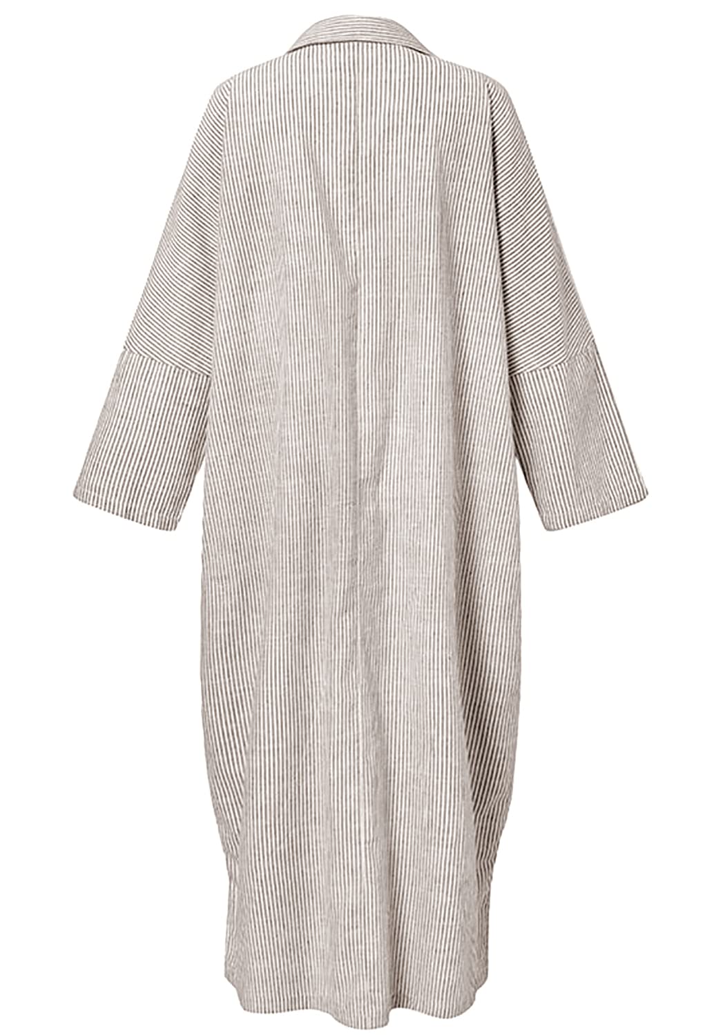 utcoco Womens Striped Long Sleeve Dress Casual Loose Button Down Cotton Maxi Shirt Dress