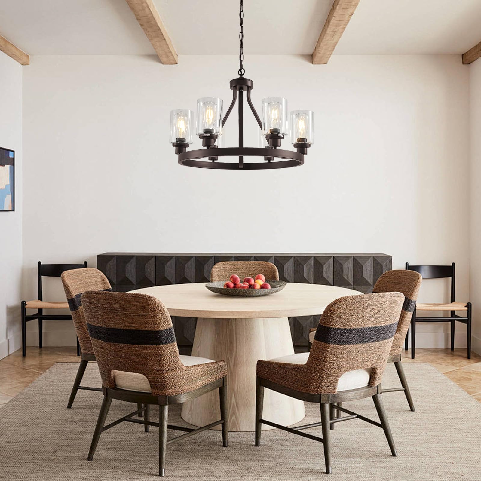 Lanhall 6-Light Modern Dining Room Light Fixture Brushed Nickel Kitchen Chandelier Ceiling Hanging Pendant Lighting with Glass Shade for Living Room Bedroom Entryway Adjustable Height Metal E26
