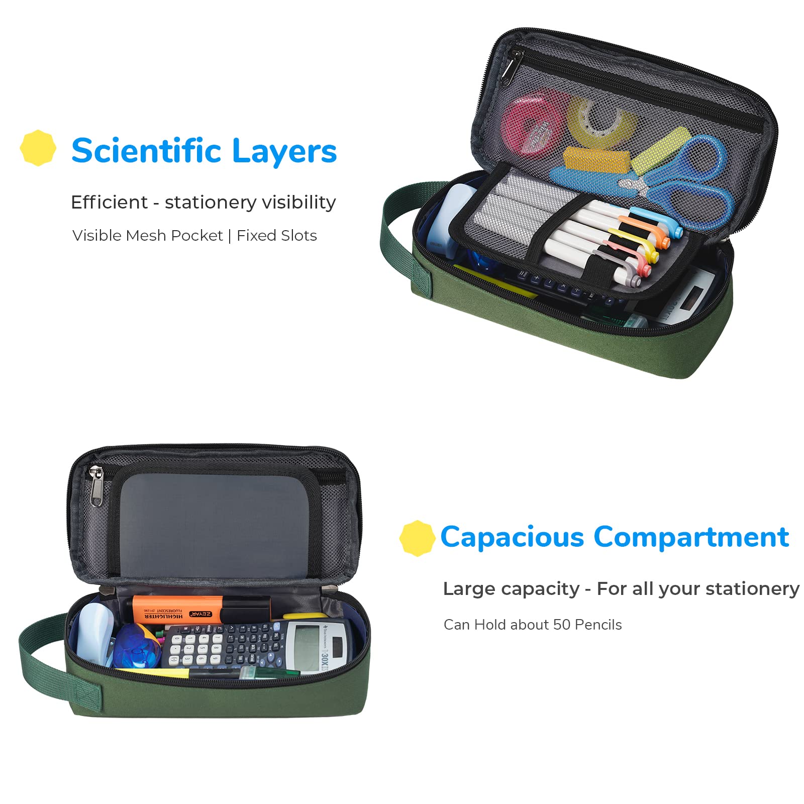 ECHSRT Large Pencil Case, Aesthetic Pen Pouch with Big Capacity, Minimalist Portable Stationery Bag with Handle for Office Organizer Aesthetic Pencil Cases