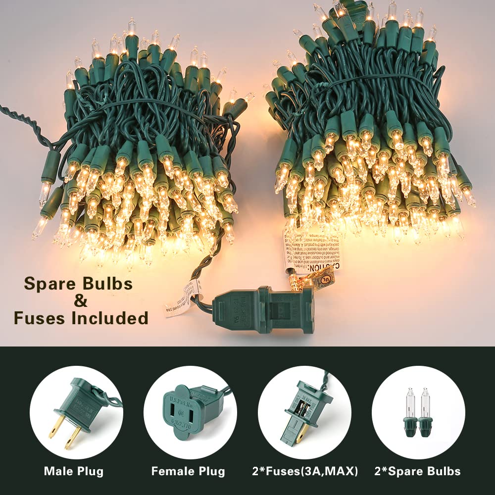 Brizled Christmas Lights, 600 Count 139.2ft Incandescent Mini Lights, Connectable 120V UL Certified for Xmas Wedding Bedroom Porch Decor, White Wire, Warm White