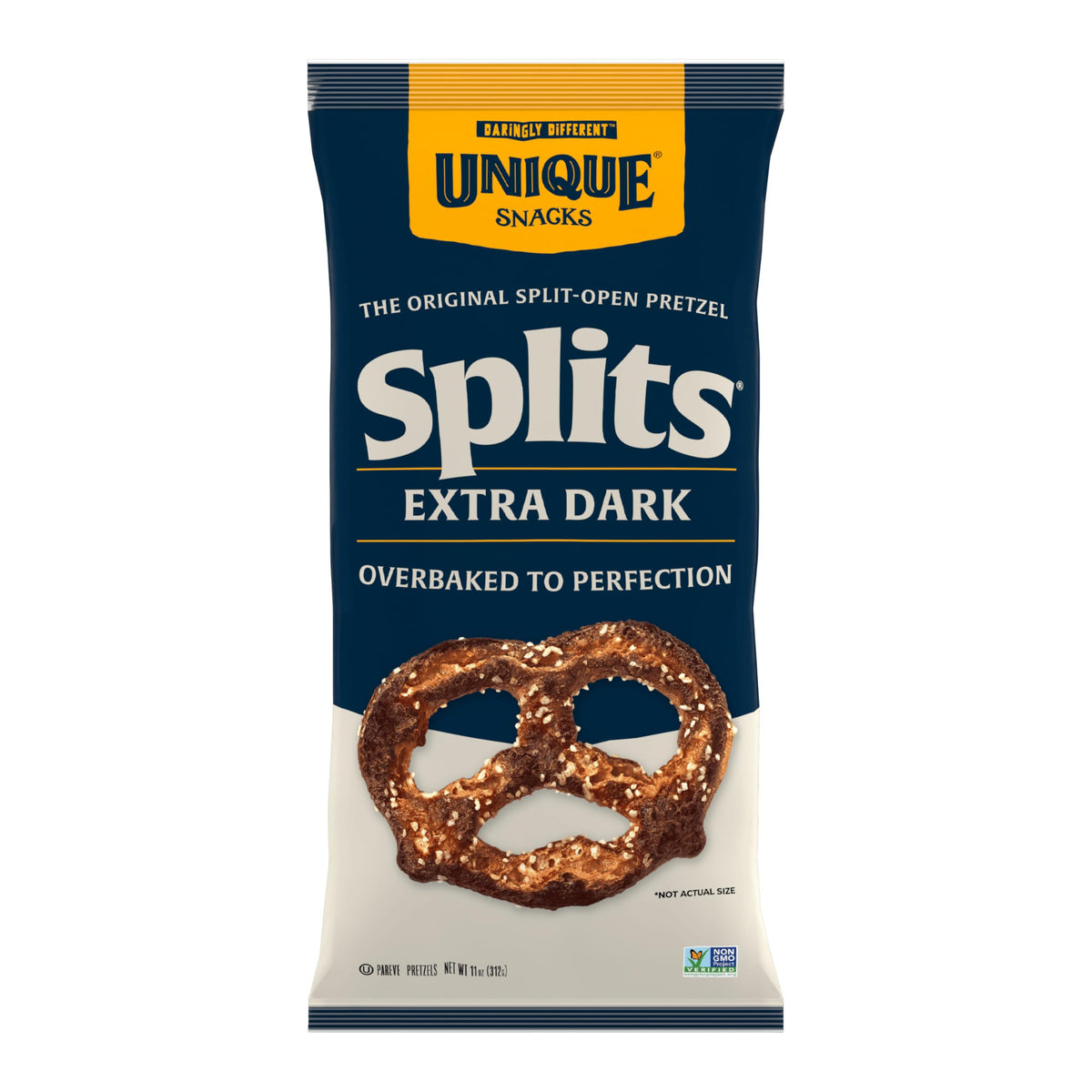 Unique Snacks Extra Dark Splits Pretzels, Original Split-Open Pretzels, Delicious Homestyle-Baked Snack Bag, Vegan, OU Kosher, and Non-GMO Food, No Artificial Flavor, 2 Oz. Bag, Pack of 12