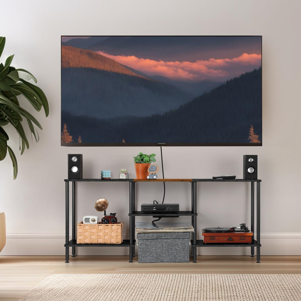 OYEAL Black Bedroom TV Stand with Power Outlets up to 50 inch TV, Small Entertainment Center Stand with Storage Modern Media TV Console Table for Living Room Bedroom