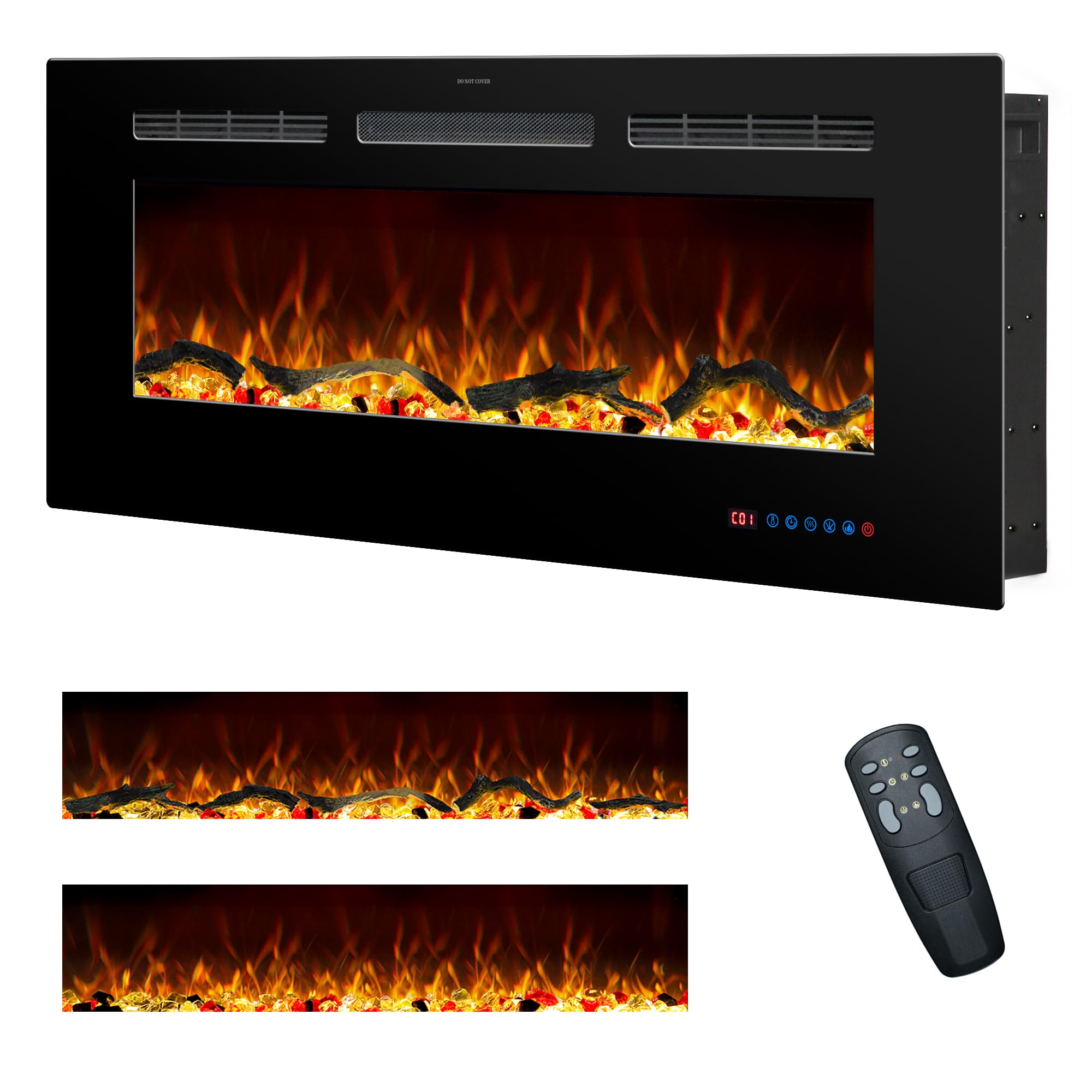 30 Inches Electric Fireplace Inserts, Recessed and Wall Mounted Fireplace Heater for Indoor Use with Remote Control, 13 Color Flames with Log &Crystal, 9H Timer, 750/1500W