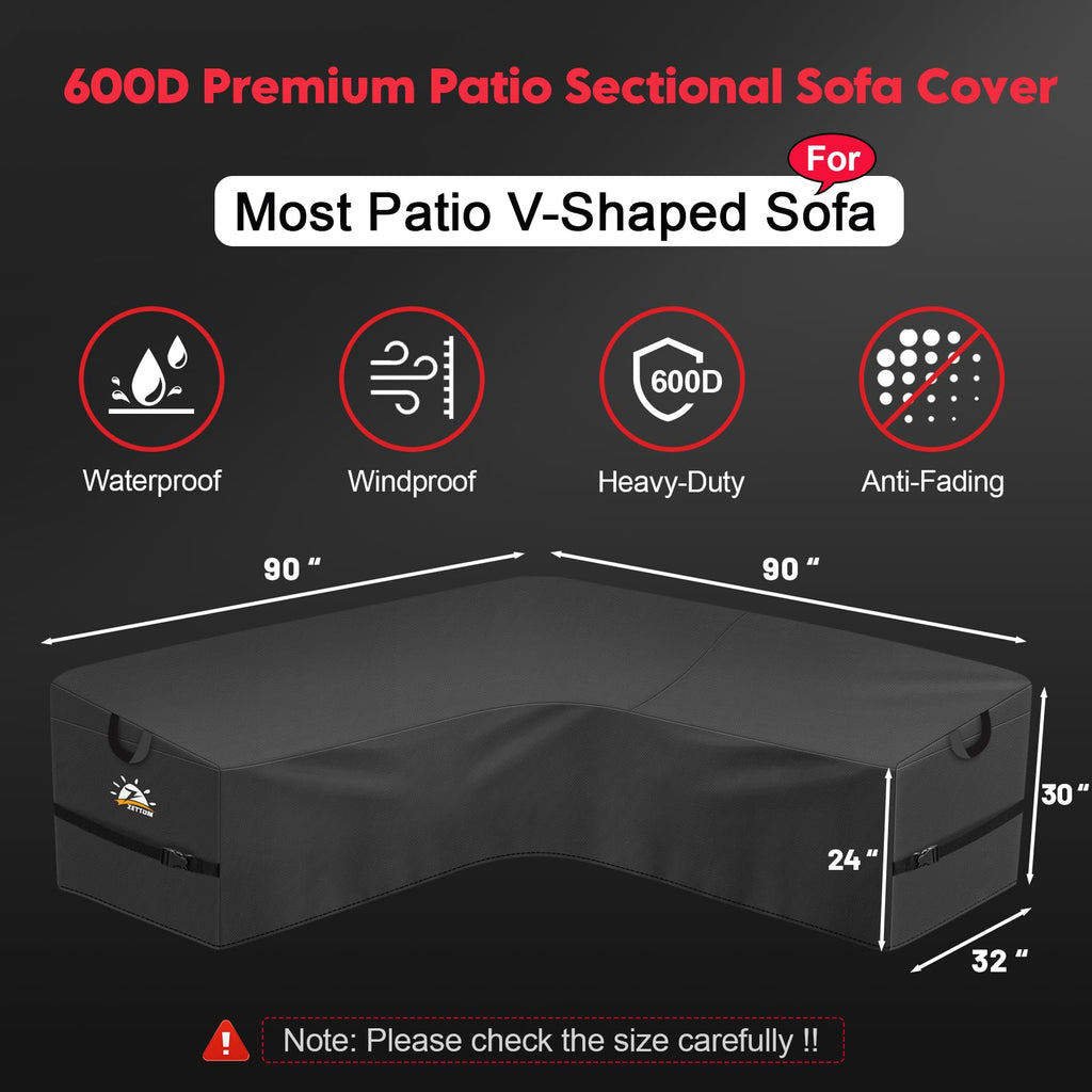 Zettum Outdoor L-Shaped Sectional Cover - 600D Patio Sectional Sofa Cover, Waterproof Patio Furniture Covers for 4-Seater Outdoor Sectional Sofa and Couch, Left Facing, 58x85 Inch Wide