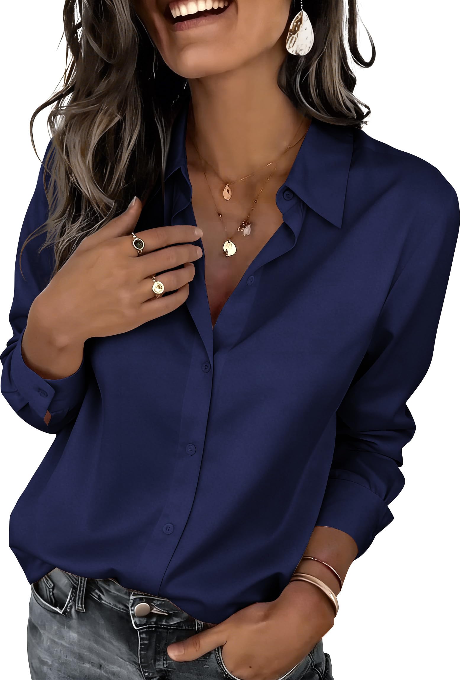 Zeagoo Button Down Shirts for Women Dressy Floral Printed Long Sleeve Blouse Business Casual Work Tops