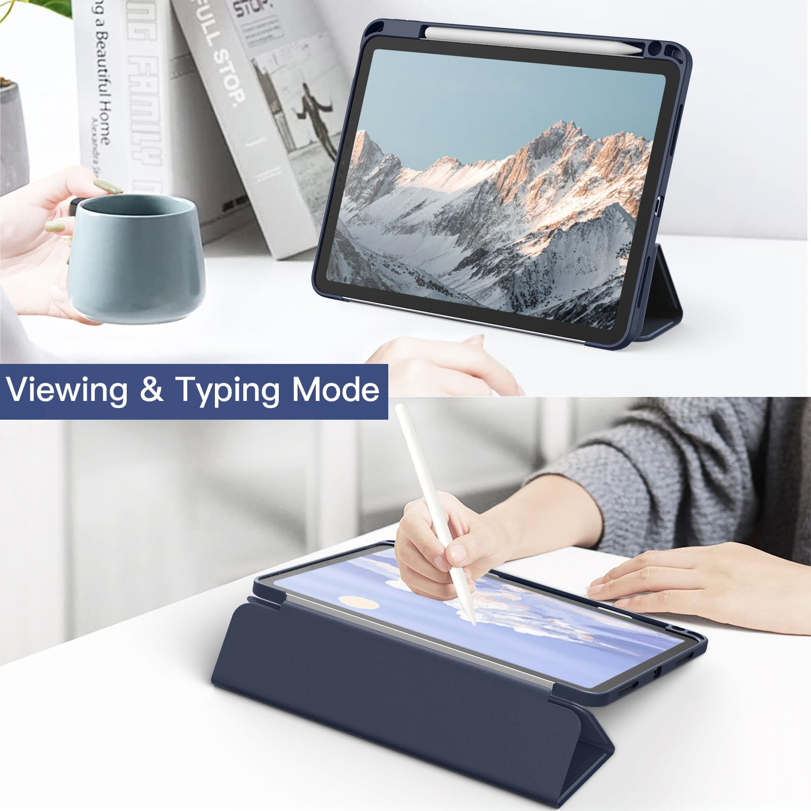 JETech Case ONLY for iPad Pro 11 Inch (2022/2021/2020/2018) with Pencil Holder, Clear Transparent Back Shell Slim Stand Shockproof Tablet Cover, Auto Wake/Sleep (Black)