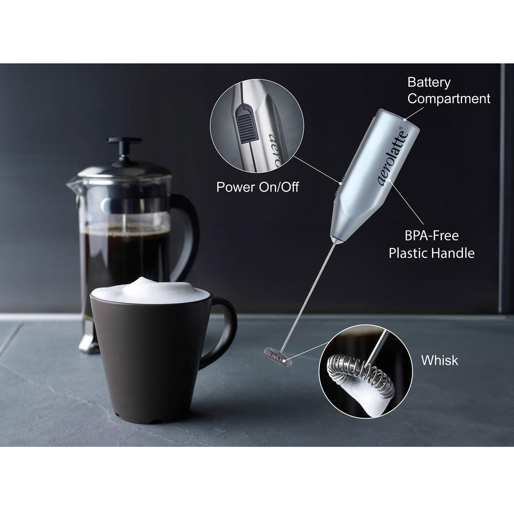 Aerolatte Steam-Free Milk Frother, Polished-Chrome Finish,18/8 Stainless Steel Whisk, BPA-Free Plastic Housing, Batteries Include