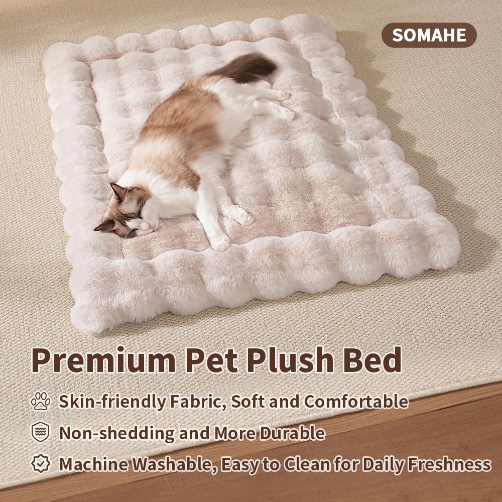SOMAHE Cat Bed Mat, Soft Plush Faux Fur Kneading Pet Bed, Machine Washable Cat Sleeping Pad for Indoor Cats & Kittens, Non-Slip Fluffy Cat Rug for Couch Sofa Floor, 23x15 Inch Grey