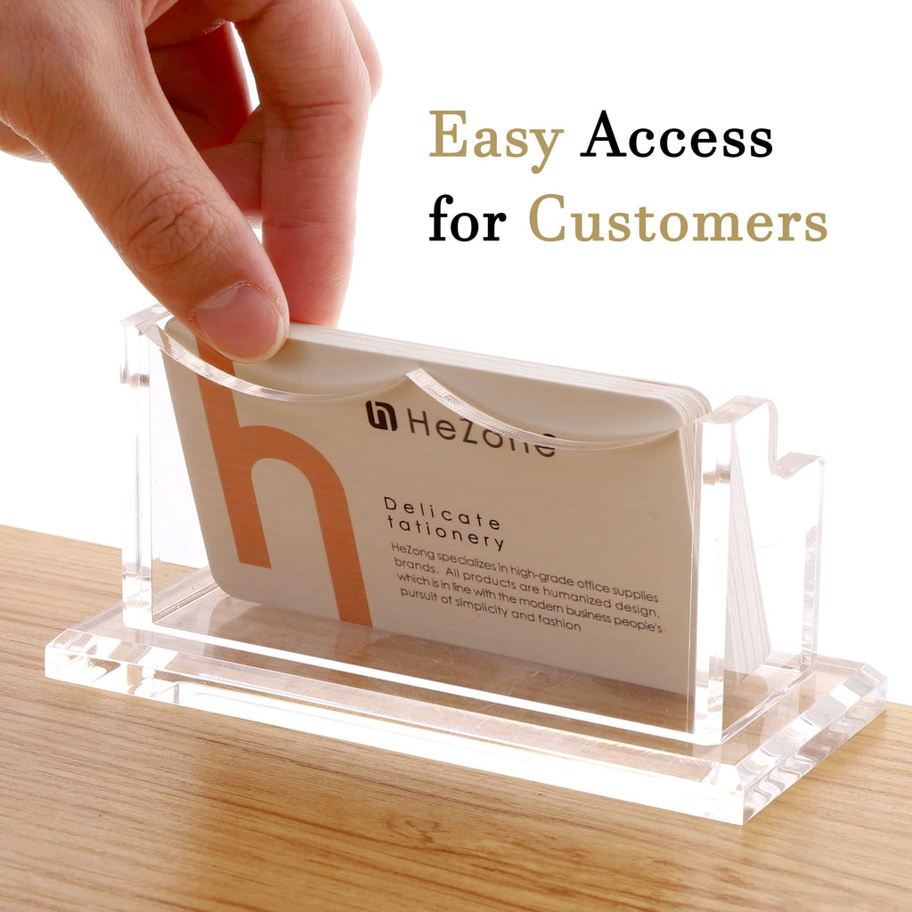 HeZone Business Card Holder for Desk Display, Clear Acrylic Cards Organizer Stand for Men and Women, Business Cards Case Rack 1 Pack, Holds 50 Cards-1 Slot