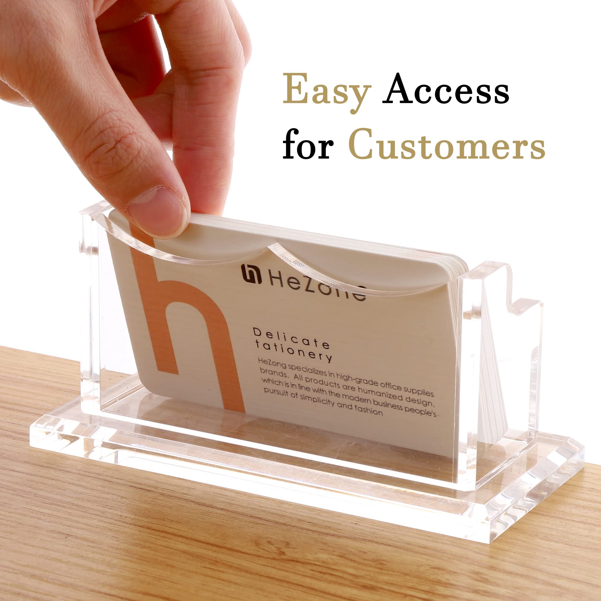 HeZone Business Card Holder for Desk Display, Clear Acrylic Cards Organizer Stand for Men and Women, Business Cards Case Rack 1 Pack, Holds 50 Cards-1 Slot