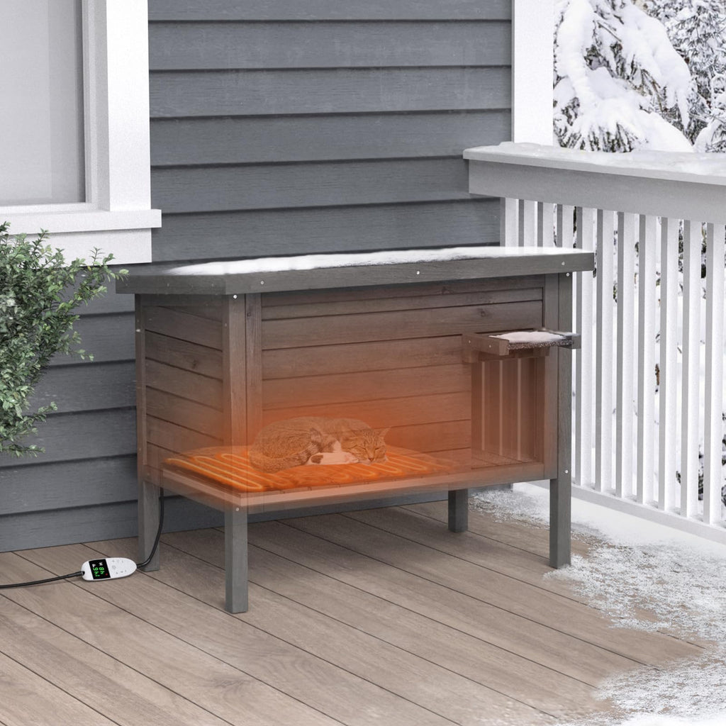 GDLF Outdoor Cat House Feral Cat Enclosure 100% Insulated All-Round Foam Weatherproof Solid Wood Large Size for Multiple Felines 34.5" L*21.5" W*27.2" H