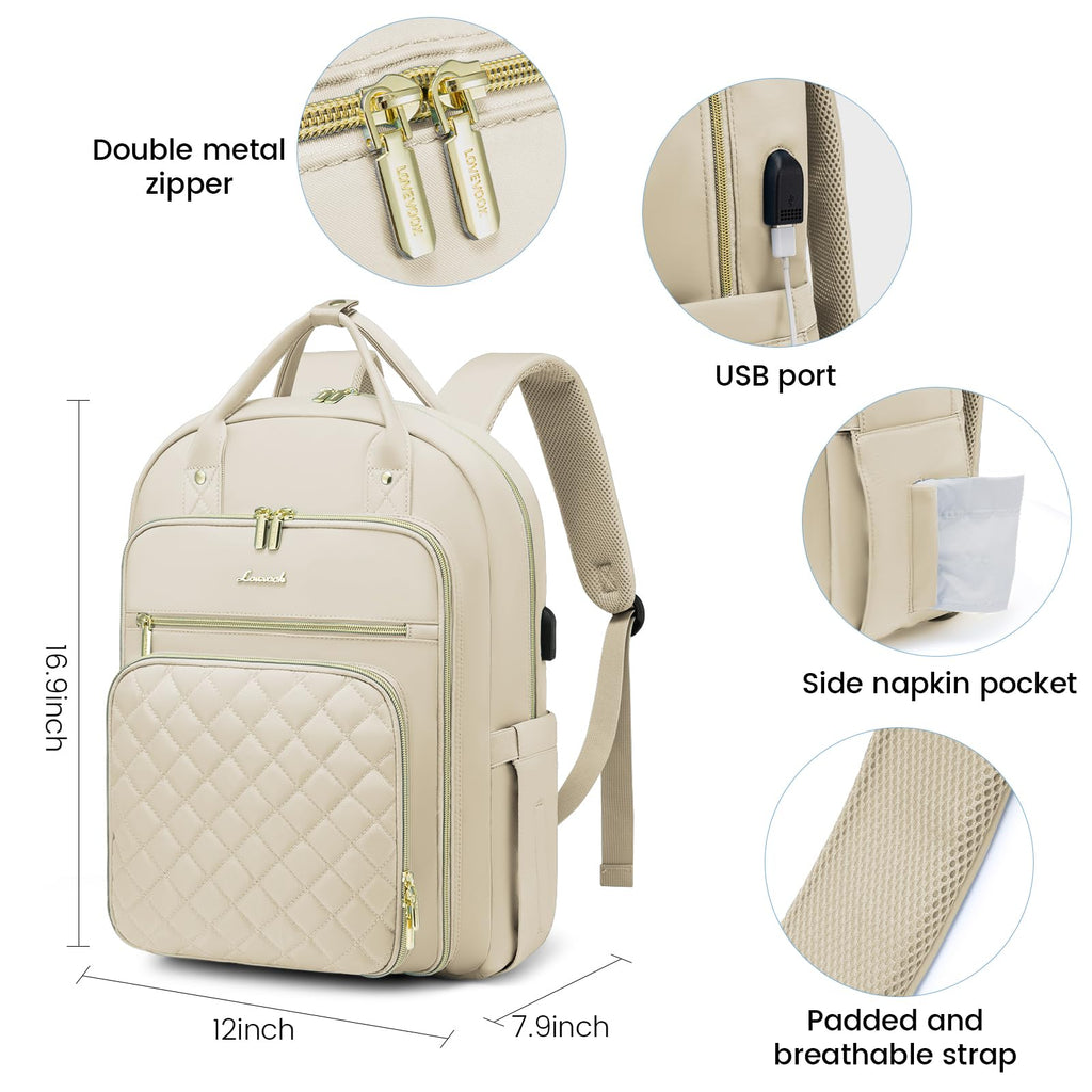 LOVEVOOK Laptop Backpack for Women, Water Resistant Travel Work Backpacks Purse College Business Teacher Nurse Computer bag with USB Charging Port