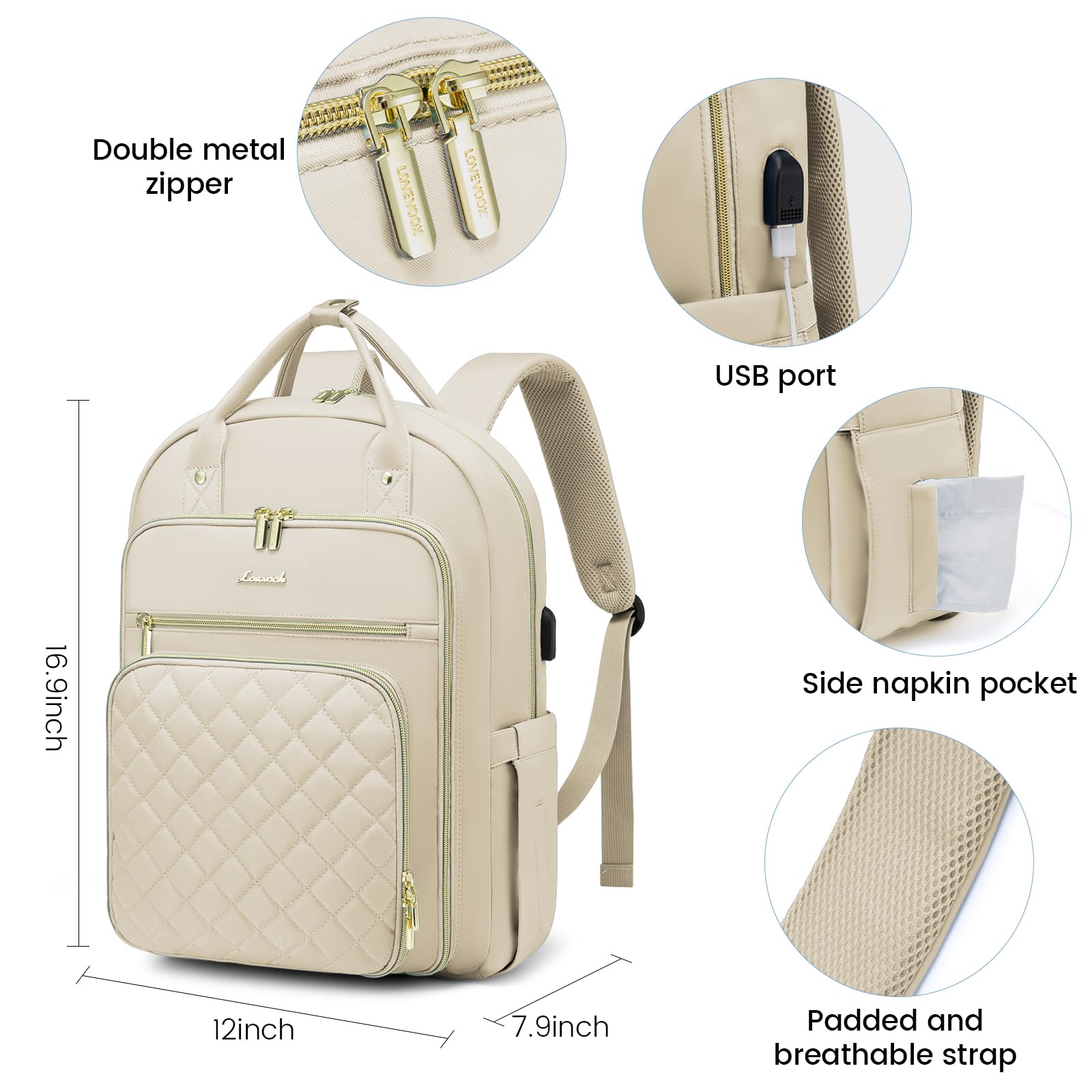 LOVEVOOK Laptop Backpack for Women, Water Resistant Travel Work Backpacks Purse College Business Teacher Nurse Computer bag with USB Charging Port