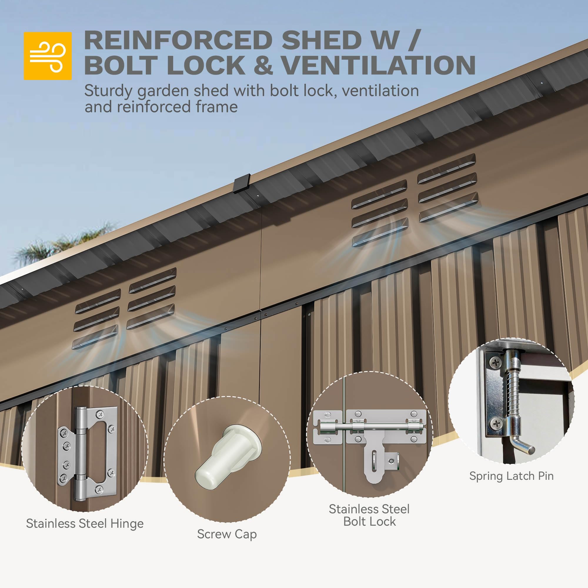 DWVO 6x4ft Outdoor Storage Shed, Lockable Metal Tool Storage Sheds, Waterproof Garden Sheds with Vents for Backyard, Patio, Garage, Lawn, Dark Gray