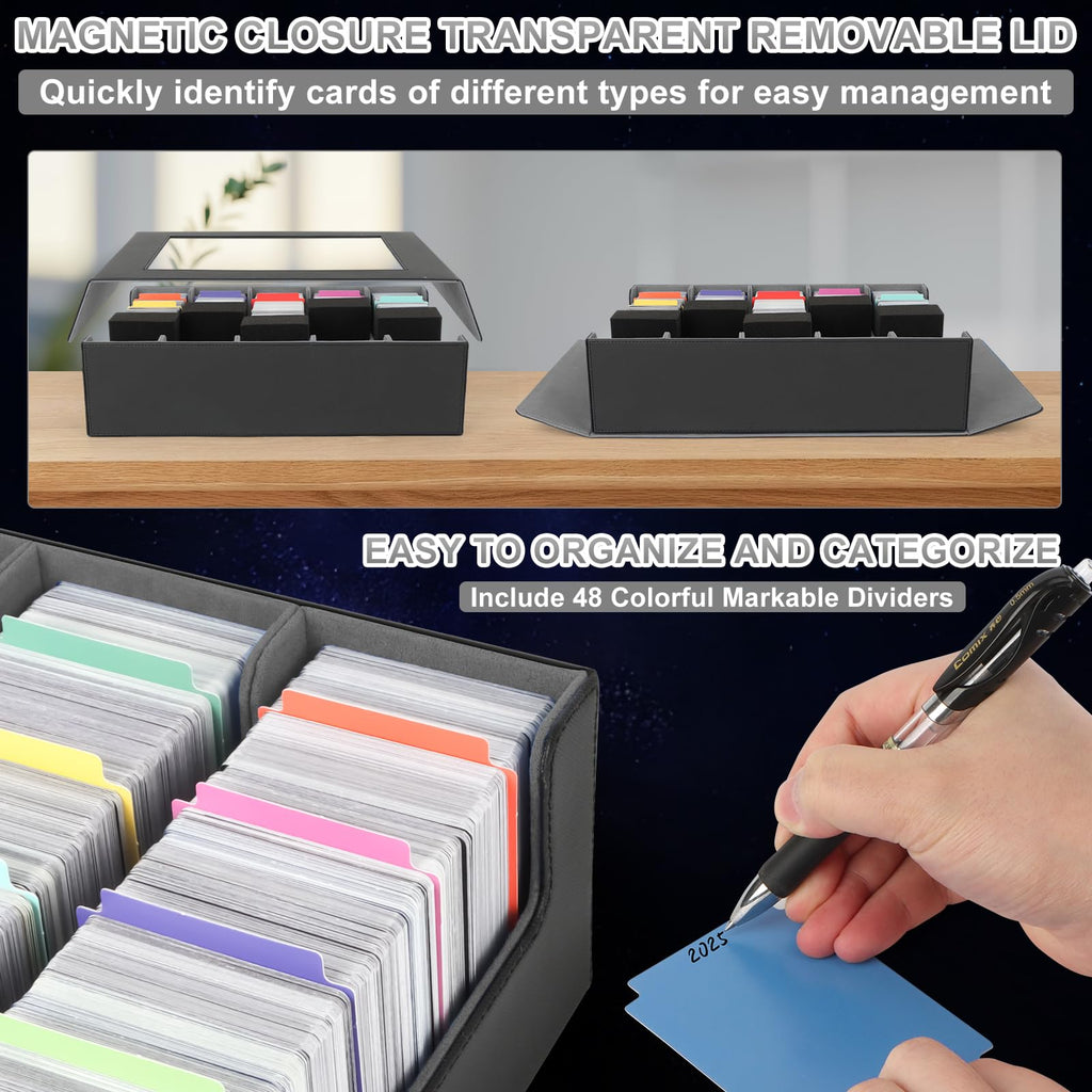 AOBOPLE Trading Card Storage Box,3200+ Card Box Storage with 24 Dividers and 4 Foam Supporters PU Leather Magnetic Cards Deck Case for MTG TCG Magic and Sport Cards,Great Gift for Card Collectors