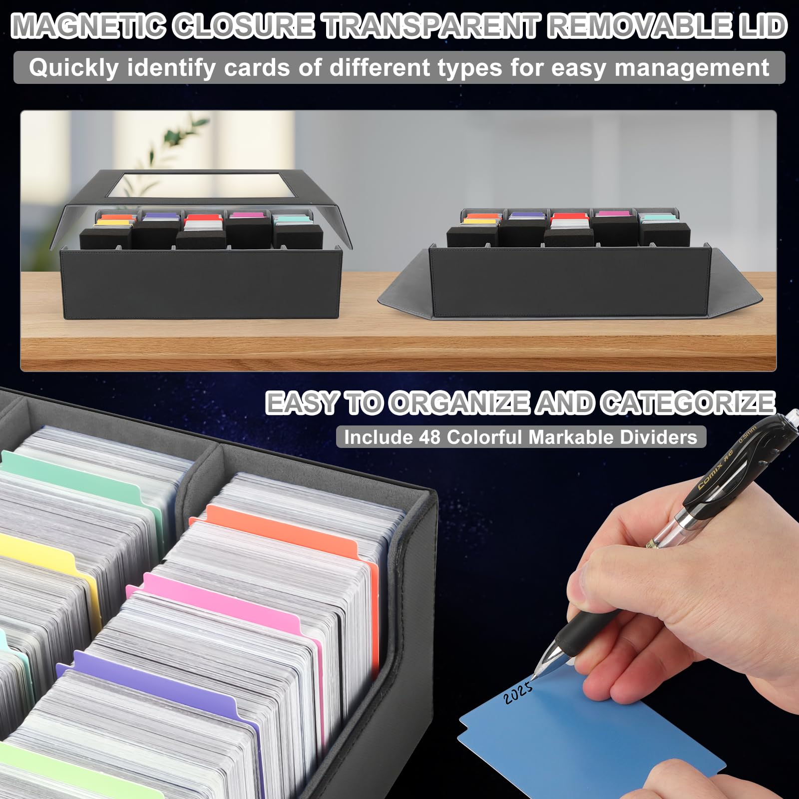 AOBOPLE Trading Card Storage Box,3200+ Card Box Storage with 24 Dividers and 4 Foam Supporters PU Leather Magnetic Cards Deck Case for MTG TCG Magic and Sport Cards,Great Gift for Card Collectors